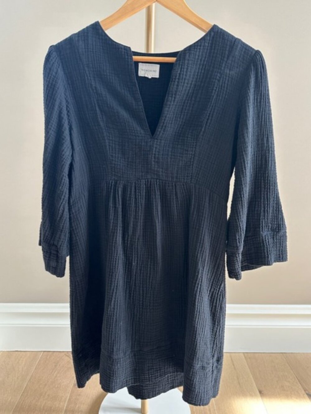 Honorine Coco Black Cotton Gauze Tiered Mini Dress Small